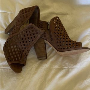 Brown open toed booties